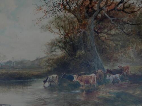 Henry Charles Fox (1860-1935). Cattle by the river