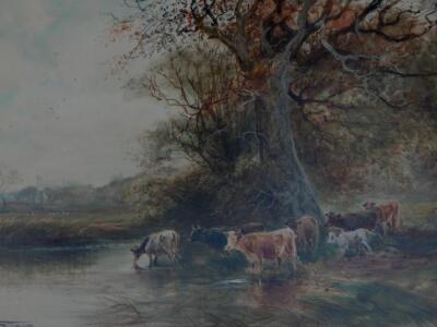 Henry Charles Fox (1860-1935). Cattle by the river