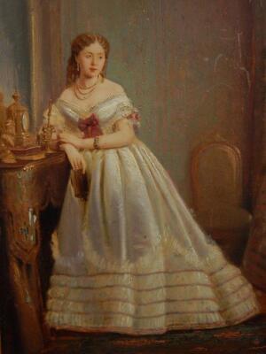 19thC British School. Young maiden in evening dress