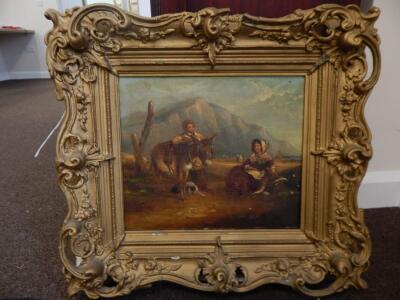 19thC British School. Young couple with donkey and dog in coastal landscape - 2