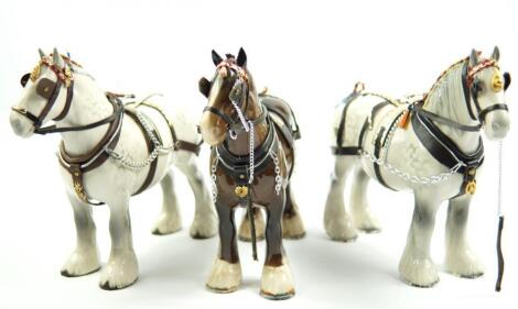 A pair of Beswick dappled grey shire horses