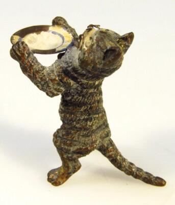 An early 20thC cold painted humorous bronze cat figure group - 5