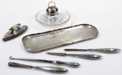 A Carrs silver oblong pen tray