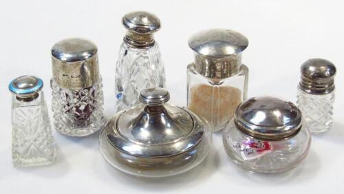 A silver mounted glass powder bowl and cover