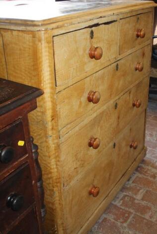 A 19thC painted pine chest of two short and three long graduated drawers