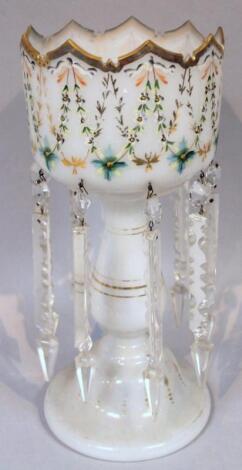 A Victorian milk glass lustre