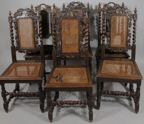 A harlequin set of six 19thC oak Carolean style chairs