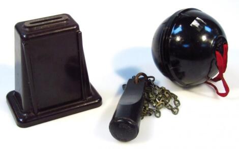 A 20thC British ware black Bakelite string box