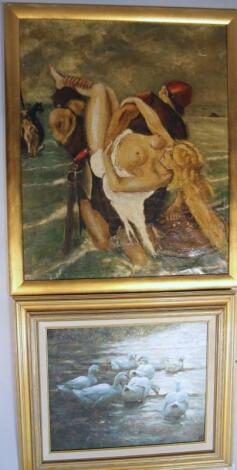 20thC English School. Nude figure being carried out to sea