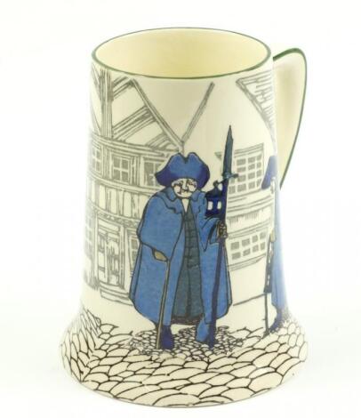 A Royal Doulton series ware pottery tankard decorated in the Night Watchman pattern