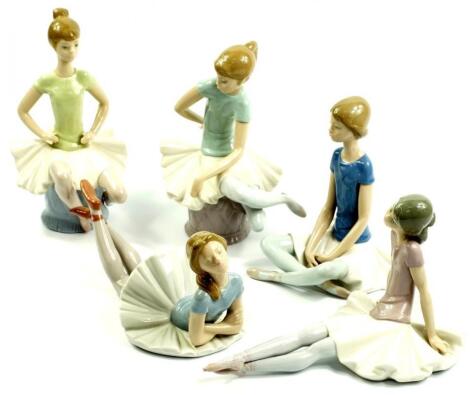 Five Lladro porcelain figures of ballerinas