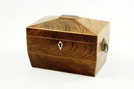 A George III rosewood and boxwood line inlaid tea caddy