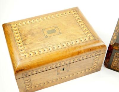 A Victorian walnut and parquetry inlaid sewing box - 2