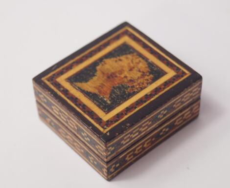 A Tunbridge ware inlaid stamp box