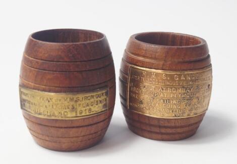 Two teak barrels from HMS Iron Duke