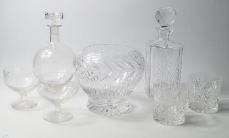 Cut glassware including a Whitefriars decanter