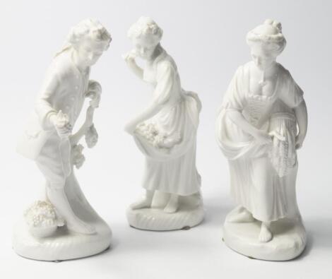 Three Furstenberg early 20thC white glaze porcelain figures