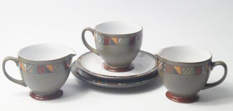 A Denby Pottery part tea service decorated in the Aztec pattern