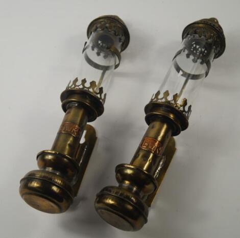 A pair of GWR brass and glass carriage lanterns