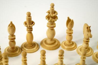 A 19thC white and red stained ivory chess set attributed to Calvert of Fleet Street - 5
