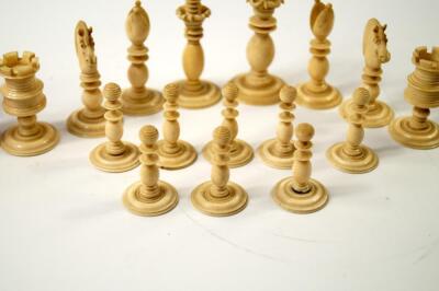 A 19thC white and red stained ivory chess set attributed to Calvert of Fleet Street - 7