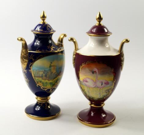 A Caverswall porcelain baluster vase and cover painted with Windsor Castle