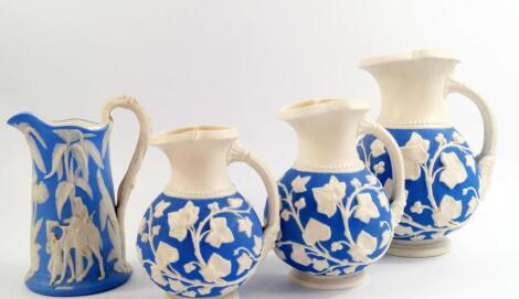 A set of three Samuel Alcock mid 19thC Parian jugs