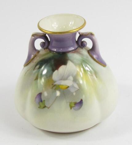 A Hadleys Worcester porcelain vase painted with flowers by H Martin