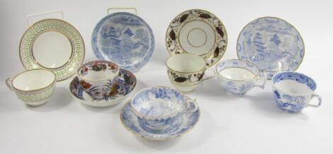 Six early 19thC porcelain tea cups and saucers