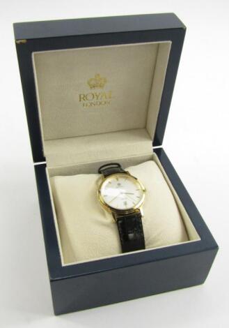 A Royal London gentleman's gold plated circular cased wristwatch