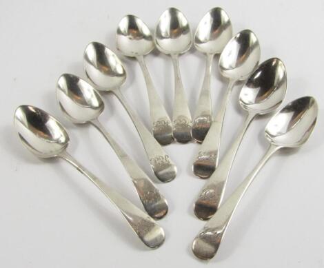 A set of nine George III silver Old English pattern teaspoons