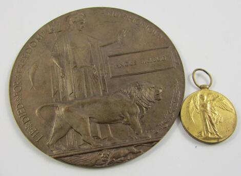 A WWI Widow's Penny and Victory Medal to Private Angus McLeod