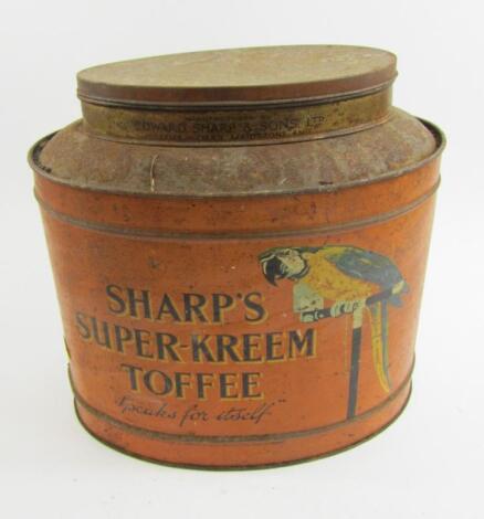 A Sharp's Super-Kreem toffee tin of oval form printed with Sir Kreemy Knut