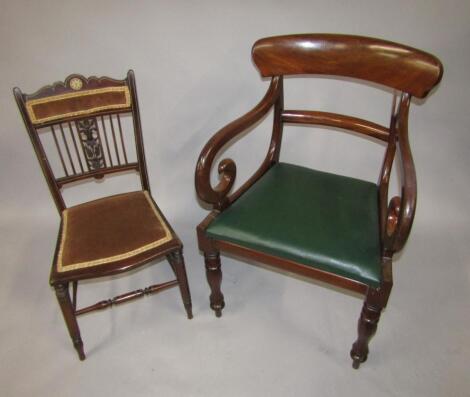 A Victorian rosewood and inlaid bedroom chair