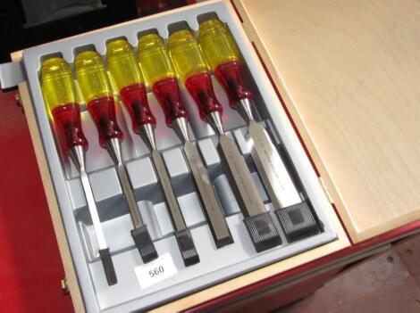 A cased set of Marples of Sheffield chisels