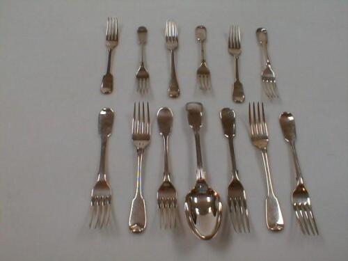 Five 19thC silver table forks