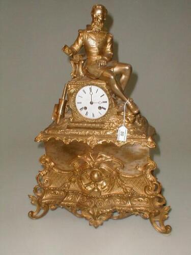 A 19thC French gilt bronze figural mantel clock