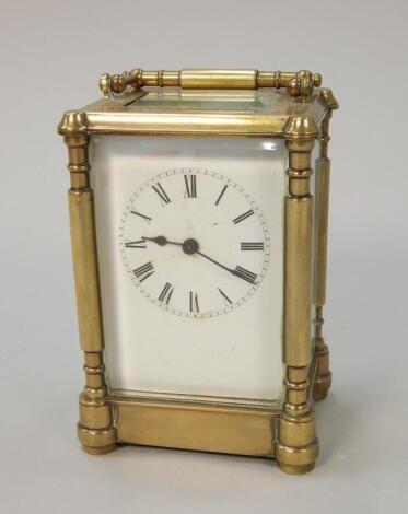 A late 19th/early 20thC French brass carriage timepiece