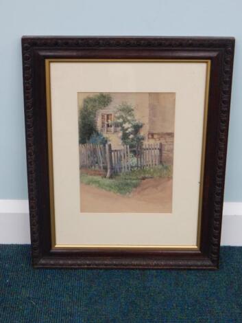 Late 19th/20thC School. Cottage wall with flowers etc.