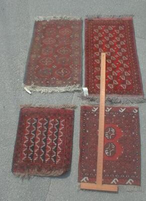 Four Bokhara rugs (1st Aisle) 3'3"x1'9" 2'11"x1'9" 2'2"x1'8"