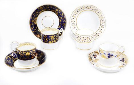 Four early 19thC Derby porcelain coffee cans and saucers