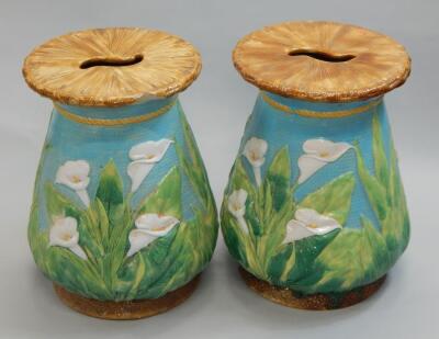 A pair of George Jones Victorian majolica garden seats