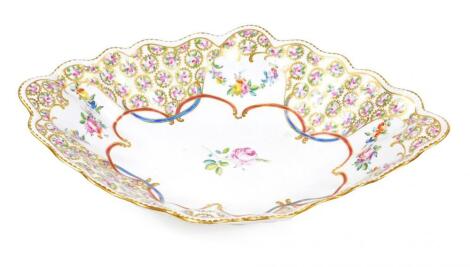 A large 18thC porcelain lozenge shaped centre dish