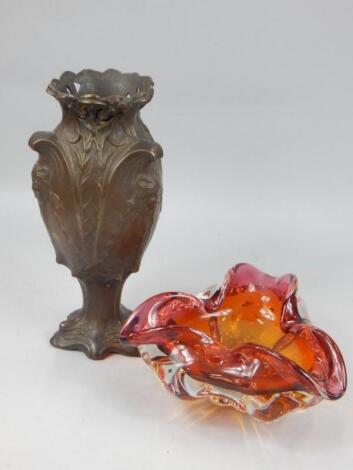 A late 19thC continental Art Nouveau style spelter vase