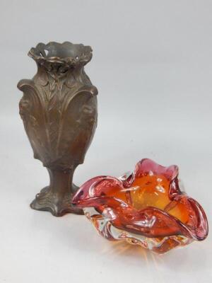 A late 19thC continental Art Nouveau style spelter vase