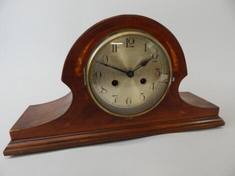 An Edwardian mahogany and marquetry mantel clock