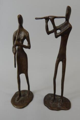 A pair of bronze figures of musicians