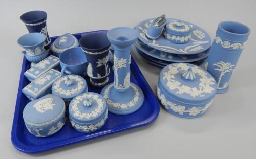 Various items of Wedgwood blue Jasperware