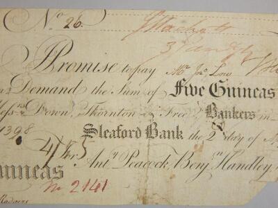 An 18thC Sleaford Bank five guinea banknote - 2