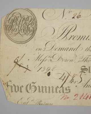 An 18thC Sleaford Bank five guinea banknote - 3